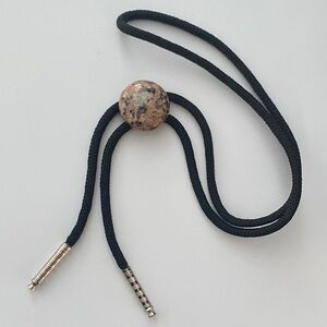 Vintage unisex speckled stone Black and Brown Bolo Tie